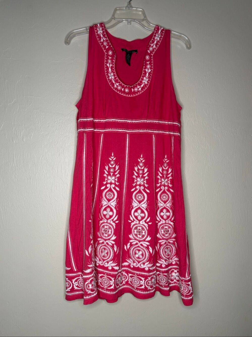 INC International Concepts Pink and White Embroidered Boho Fit & Flare Dress Siz